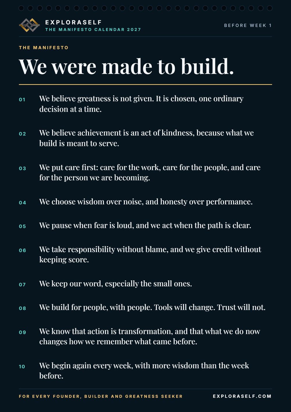 The opening manifesto page of the calendar